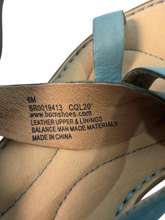 Born Inya Sandals Women's 6M Blue Tan Leather Strappy Toe Loop Flat Buckle - Picture 8 of 11